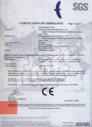 Certificado CE Para nuestras Plantas de Aceite
