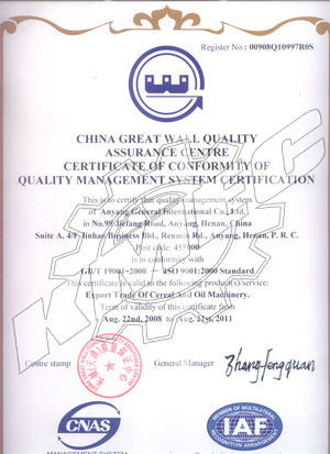 Certificado ISO9001 para nuestras Plantas de Extracción de Aceite